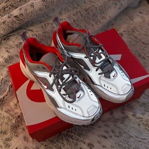 Nike shoes, gray and red, reflective , barely worn